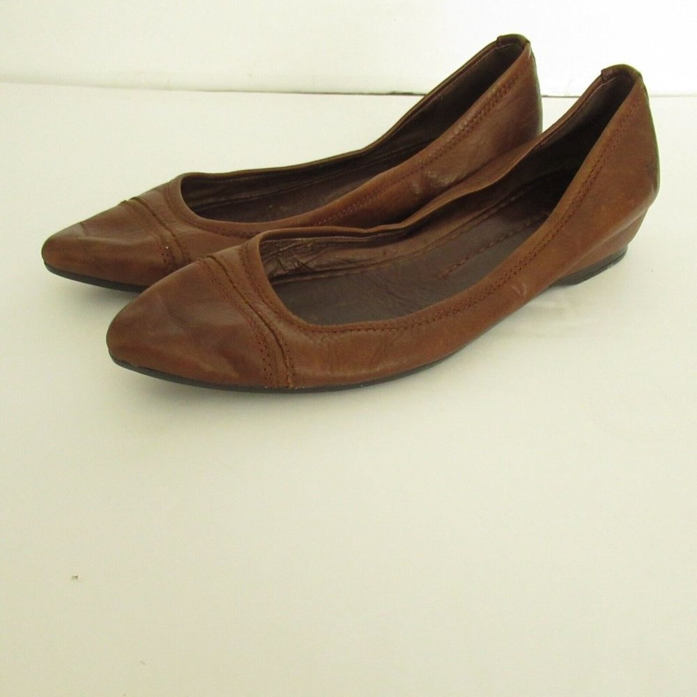 Frye Ballet Flats 7.5 Brown Distressed Leather Slip On Pointed‎ Toe
